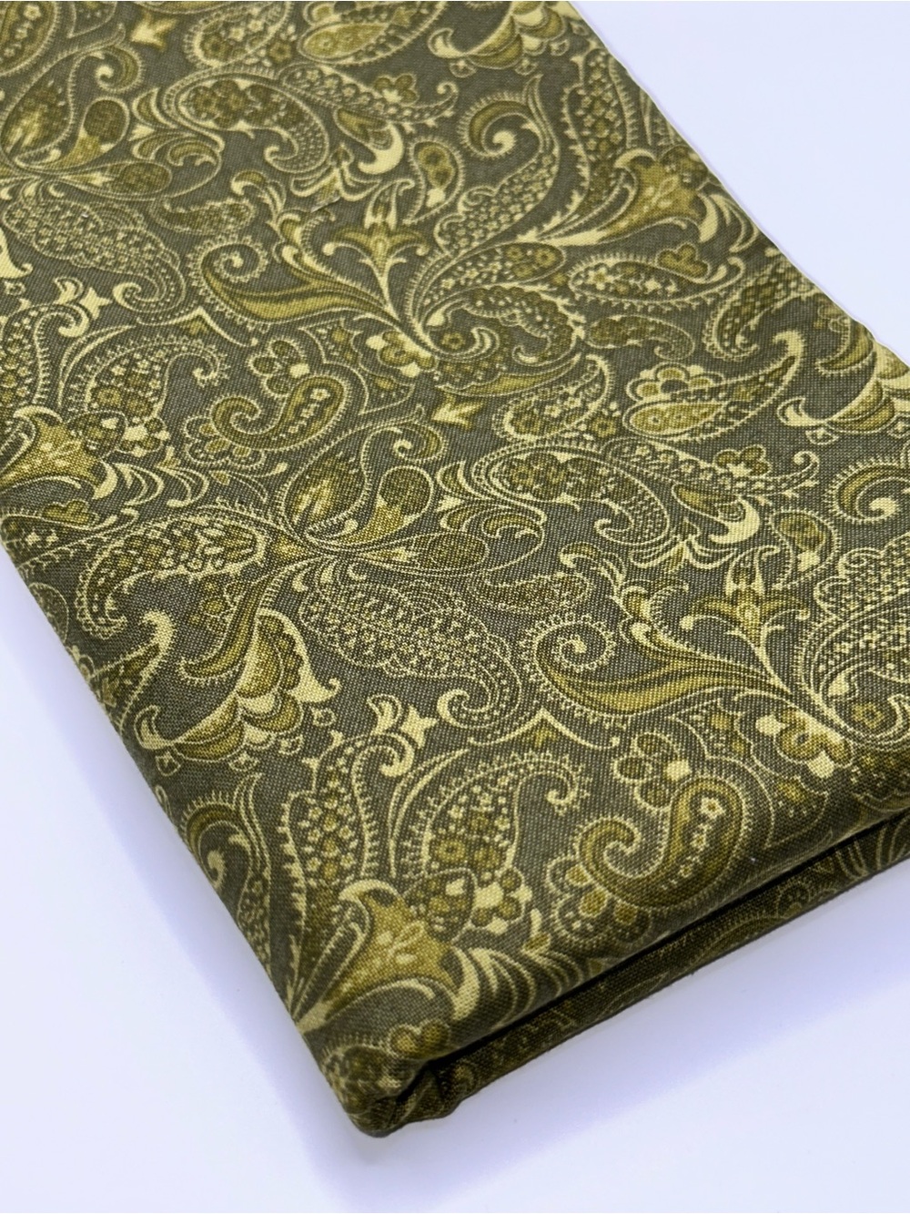 Kaleidoscope by Connecting Threads Army Green Paisley Printed Fabric